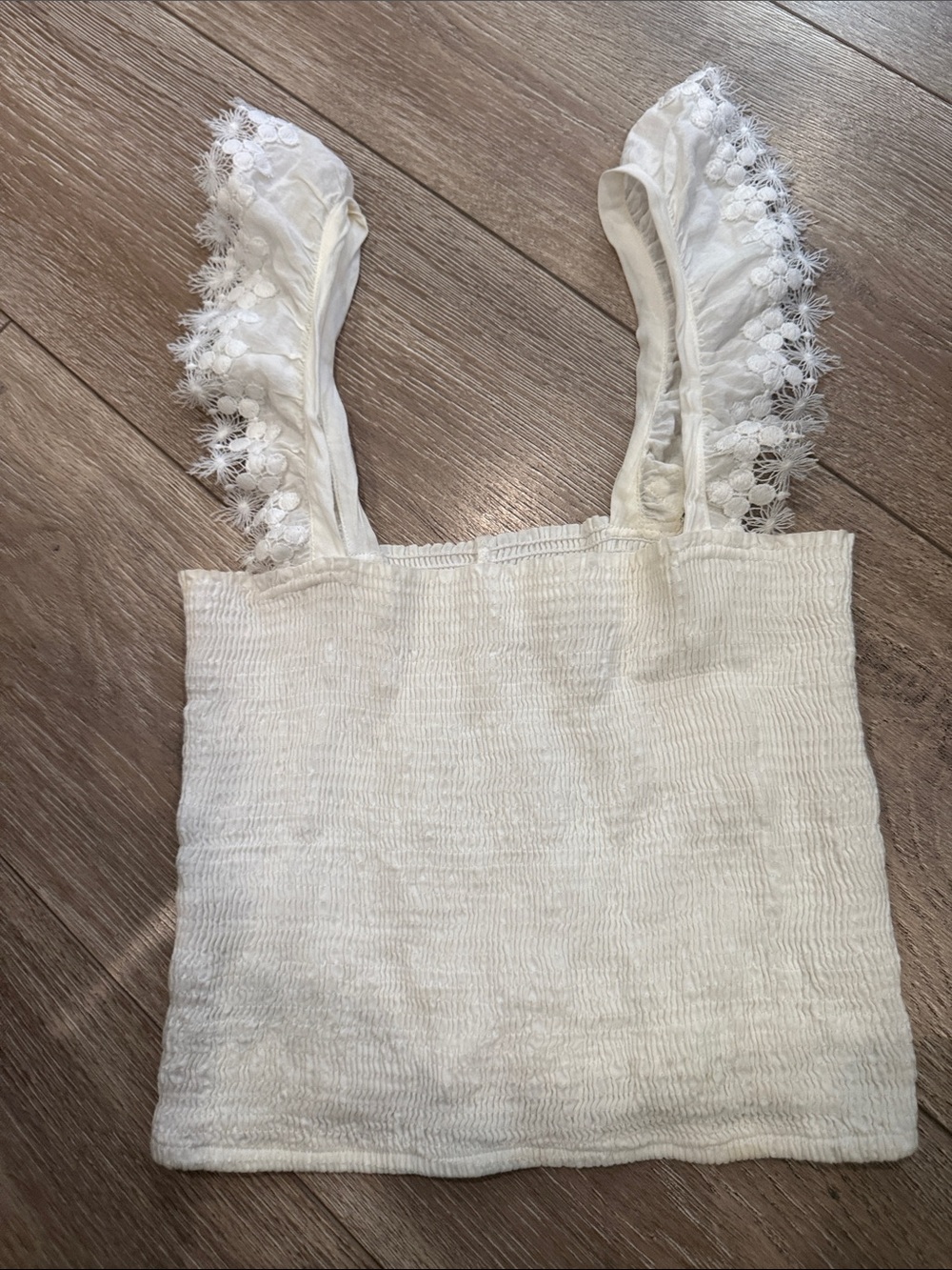 Peixoto White Lace-Trim Smocked Camisole